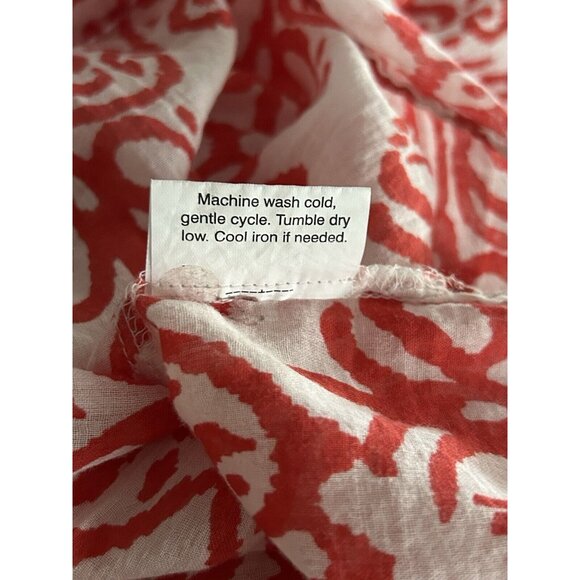 FLORA Rock Flower Paper Sz MEDIUM Red White Ikat Print Top Tunic 100% Cotton EUC - Picture 13 of 13